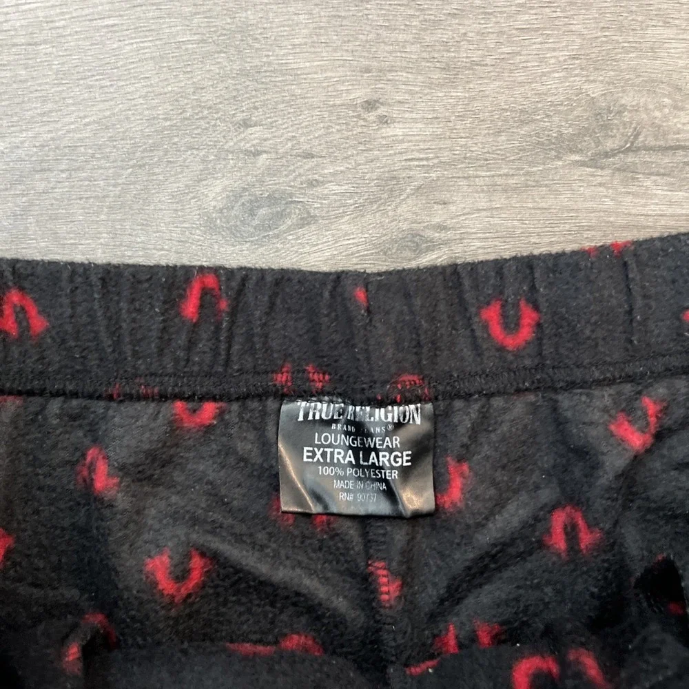 True Religion Mens XL Loungewear Pants Black Red All Over Drawstring